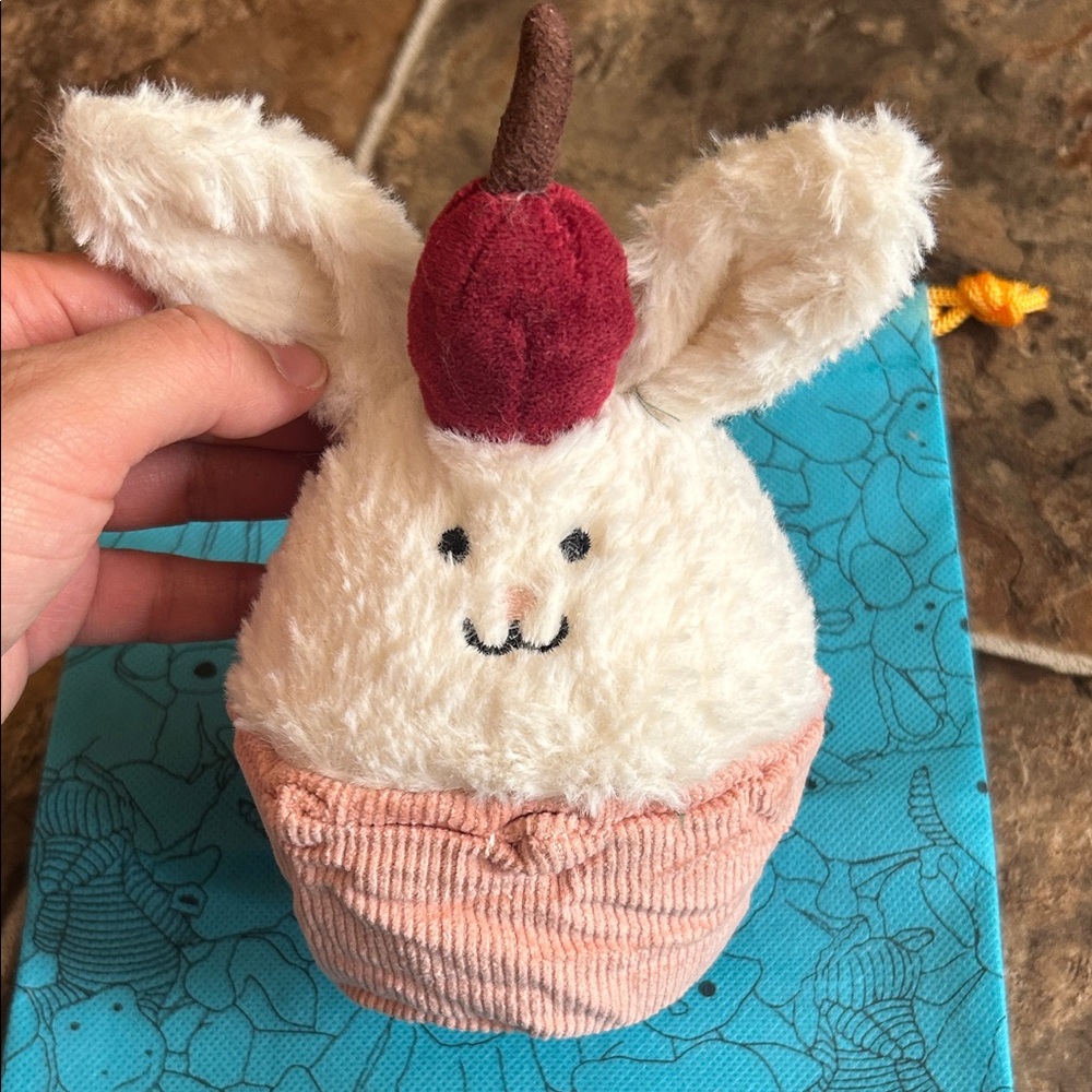 Plush Bunny Cupcake Soft Toy - Cream, Pink, Red